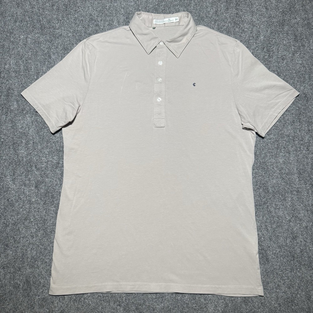Criquet Players Shirt Polo Men XL Slim Fit Cream Pima Cotton Short Sleeve Logo